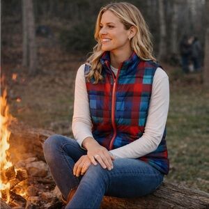 New! Lands’ End Down puffer Vest plaid size medium NWT